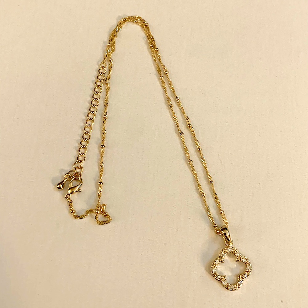 Gold and Rhinestone Clover Necklace
